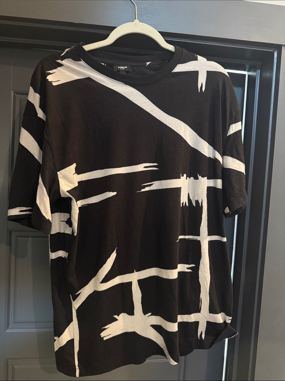 Express Black Tee with White Brushstroke Graphic